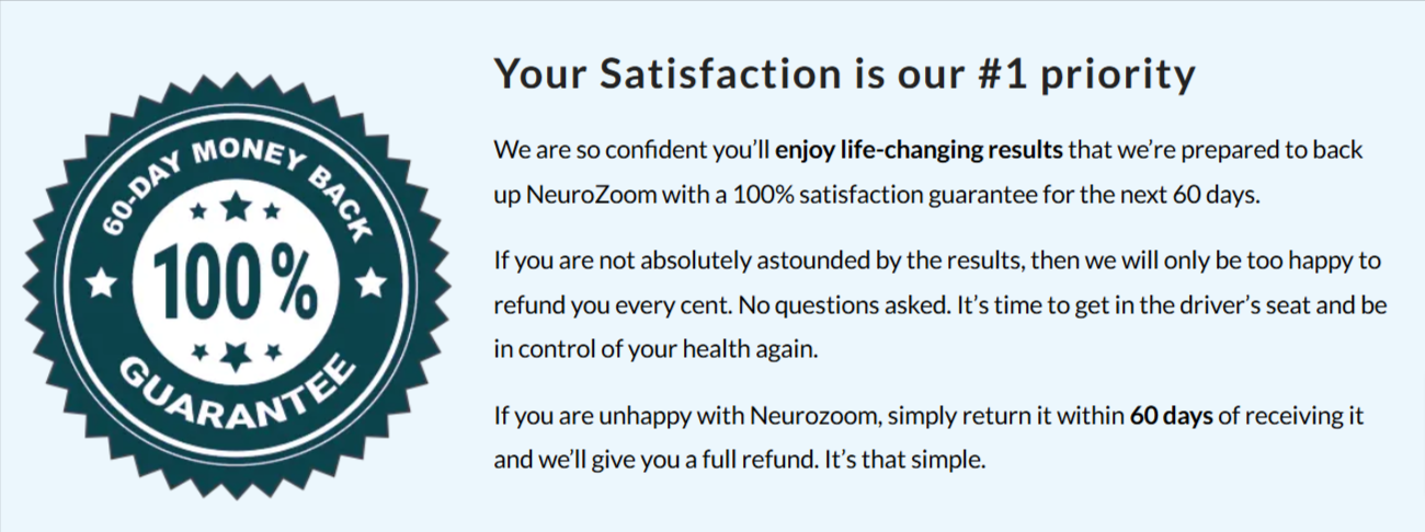 NeuroZoom Money Back Guarantee